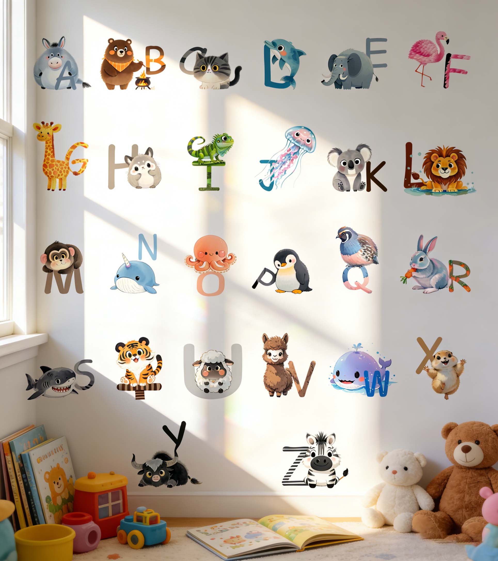 Kids Education Wallpaper - Naklejki ścienne z 26 literami alfabetu