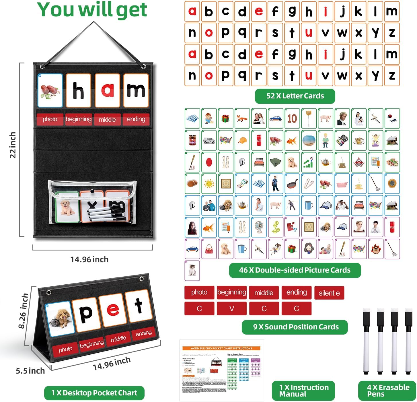 CVC Word Building Pocket Chart – Phonics Card Game recenzja i cena