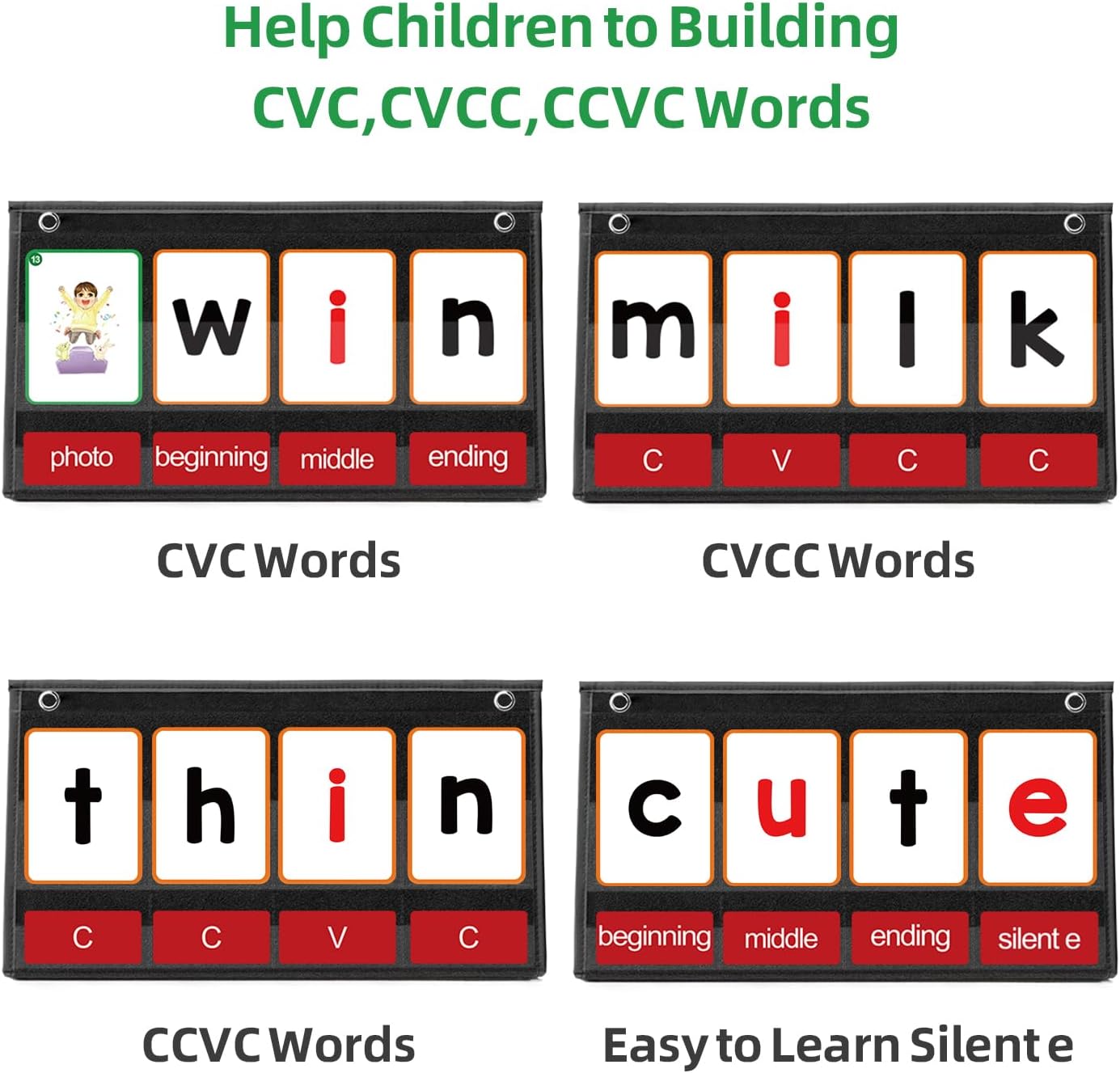 CVC Word Building Pocket Chart – Phonics Card Game recenzja i cena